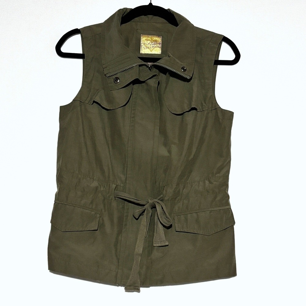 Princess Vera Wang Women Med Utility Safari Vest Military Olive Green Drawstring